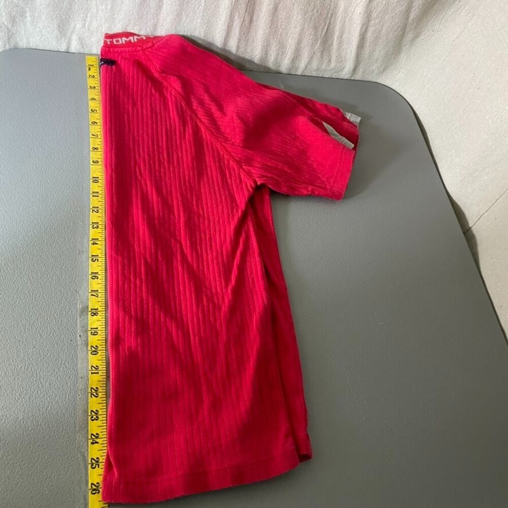 Vintage Tommy Hilfiger Mens Ribbed Tshirt Size L Red Spellout Logo 90s Preppy - Picture 7 of 8